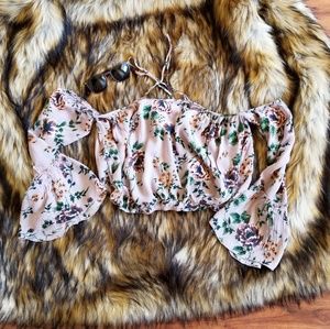 Floral cold shoulder crop top